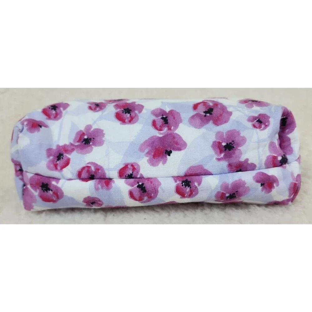 Purple Flower/Floral Print Makeup Bag, Floral Project Bag, Zippered Craft Pouch